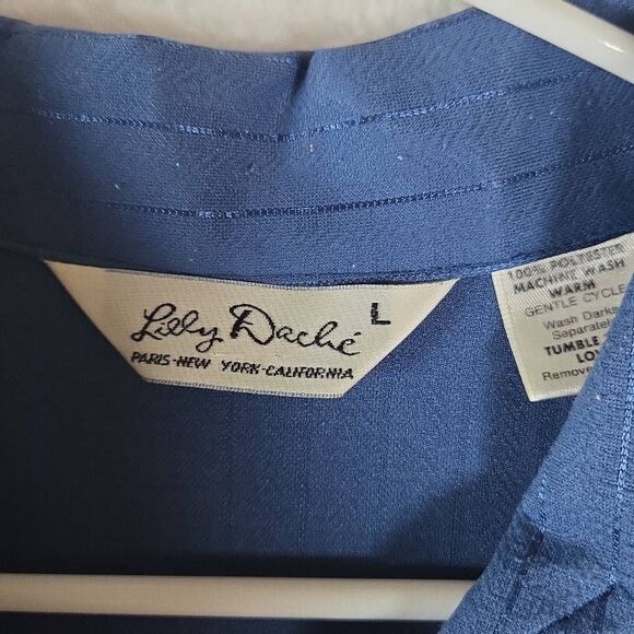 Lilly Dache Men's Textured Jacquard Striped Raglan Sleeve Polo Shirt Blue Large - Picture 2 of 6